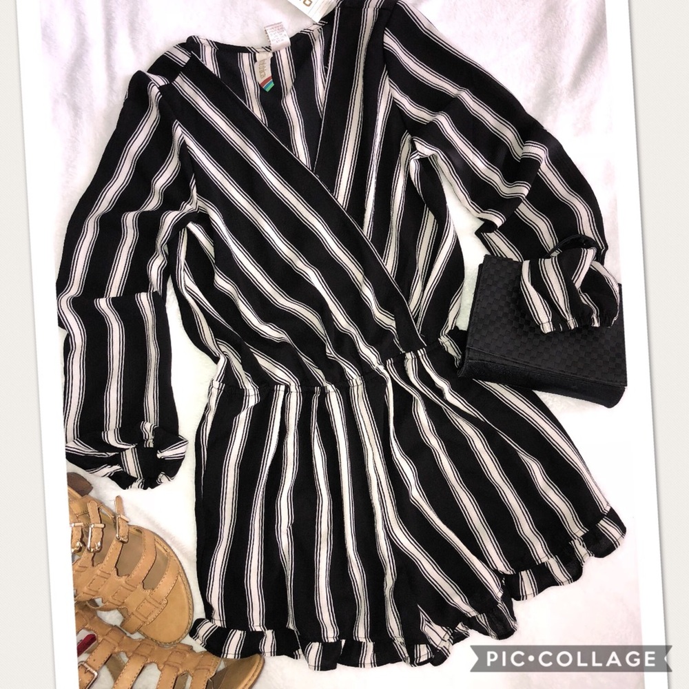 Black and White Striped Romper